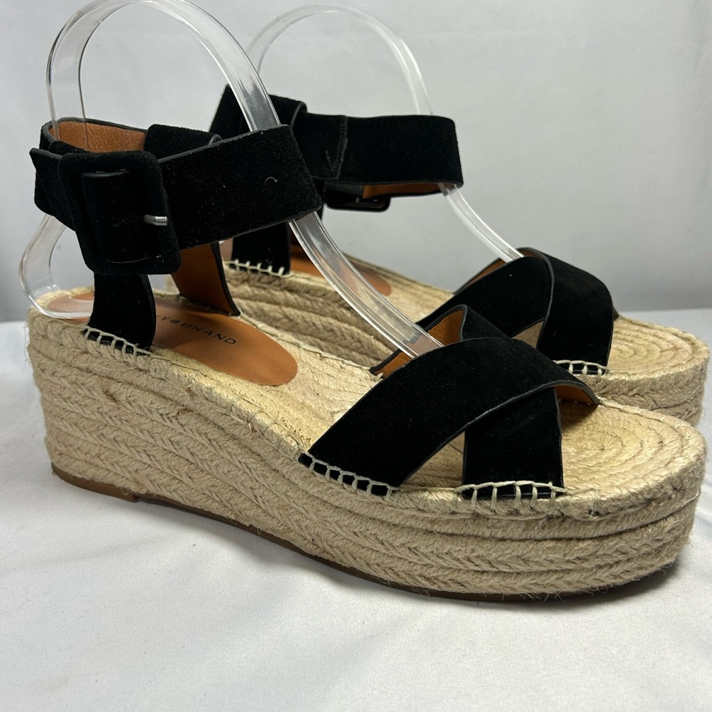 Lucky Brand Audrinah Women's Shoes Sz 10M Black Leather Espadrille Wedge Sandal